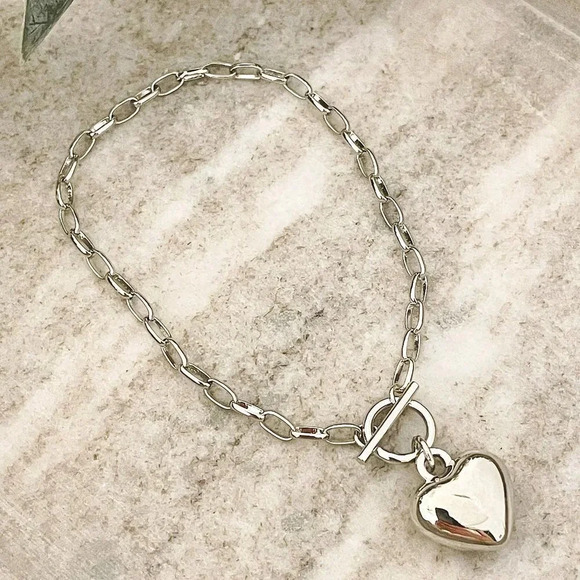 Jewelry - 925 Sterling Silver Heart Pendant Bracelet Toggle Bracelet